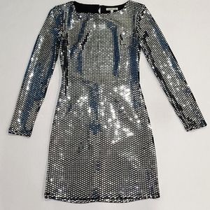 Metallic Silver Reflective Mini Cocktail Dress